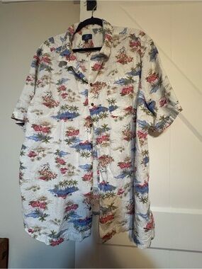 George White Tropical Print Short Sleeve Button-Down Shirt